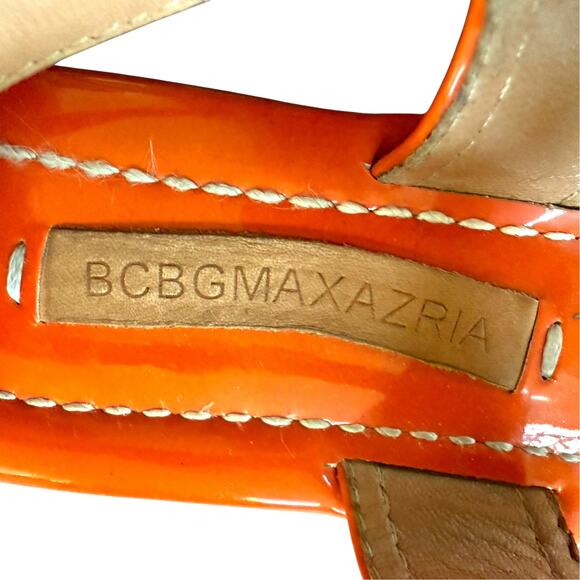 BCBG Leather Flats Ankle Strap Sandals Womens Size 6.5 Orange Tan Gold - Picture 9 of 11